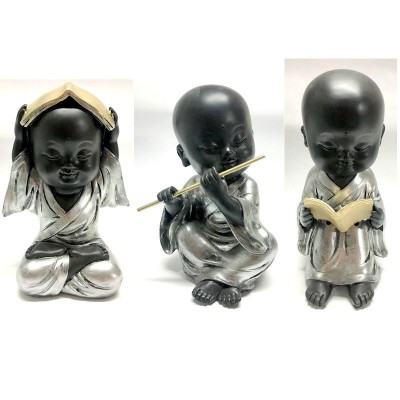 NEW Set of 3 17cm Cute Buddha Monks in Silver Robes Buddha Figures Home Decor   173320833755